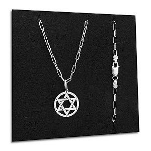 Corrente Masculina Cadeado Estrela Davi Prata 925 Original