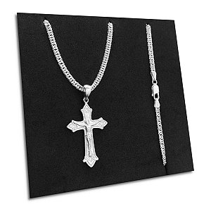 Corrente Masculina Grumet Dupla Crucifixo Jesus C Prata 925