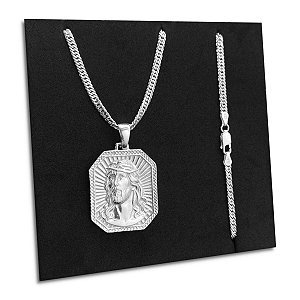 Corrente Masculina Grumet Dupla Jesus Cristo Prata 925 Colar