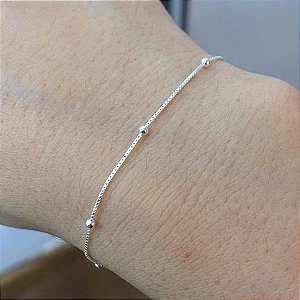 Pulseira Feminina Veneziana Bolinha Prata 925 Original Fina