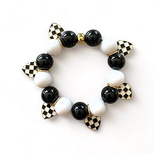 Pulseira Bubble Preta E Branca Coração Xadrez