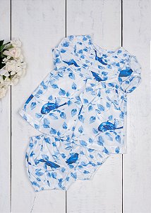 Conjunto Bebê  Flores e Pássaros Fundo Branco