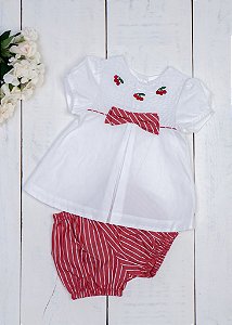 Conjunto Bebê  Listras Vermelho e Branco