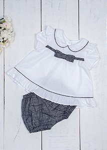 Conjunto Bebê  Quadriculado Cinza e Preto