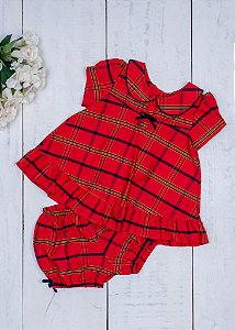 Conjunto Bebê  Xadrez Escocês Vermelho