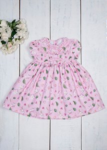 Vestido Bebê  Floral Fundo Rosa