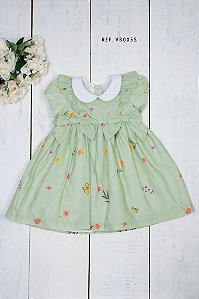 Vestido Bebê  Floral Fundo Verde Claro