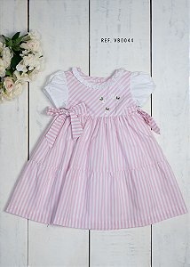 Vestido Bebê  Listras Rosa e Branco