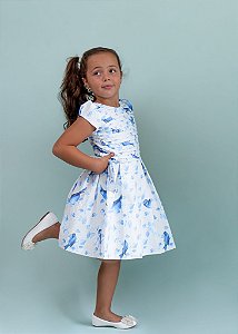 Vestido Infantil  Flores e Pássaros Fundo Branco