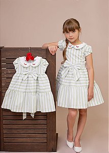 Vestido Infantil  Listras Verde e Branco