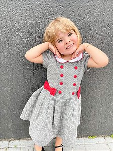 Vestido Infantil  Quadriculado Cinza e Preto