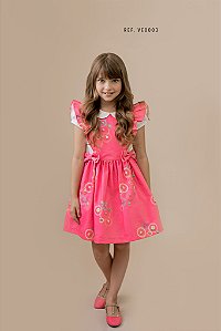 Vestido Infantil 3D Circulos e Botões Pink