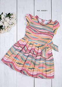 Vestido Infantil Listras Coloridas Em Ondas