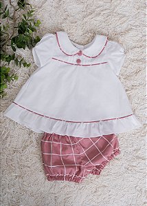 Conjunto Bebê Quadriculado Rosê