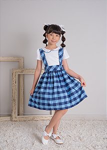 Vestido Infantil Xadrez Vichy Azul