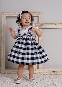 Vestido Bebê Xadrez Vichy P/B