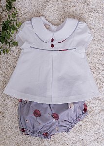 Conjunto Bebê Cinza Cerejas