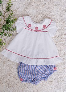 Conjunto Bebê Listras Azul e Vermelho