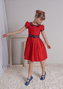 Vestido Infantil Vermelho com Xadrez