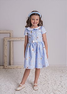 Vestido Infantil Margaridas Azuis