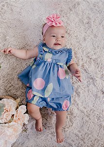 Conjunto Bebê Estampa Azul, Rosa e Verde