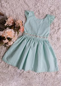 Vestido Infantil Alças Cruzadas Babados Verde