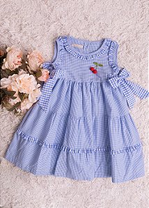 Vestido Infantil Xadrez Babadinhos Azul Claro