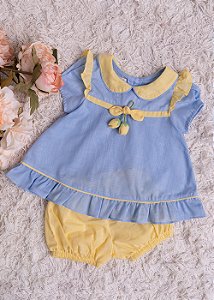 Conjunto Bebê Azul Claro e Amarelo Tulipinha