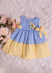 Vestido Bebê Amarelo e Azul