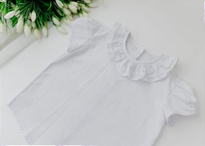 Camisete Infantil Branca Babados Nervuras finas