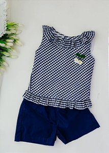 Conjunto Infantil Shorts Marinho Com Detalhe Xadrez