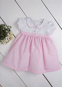 Vestido Bebê  Alinhavo na Gola Rosa