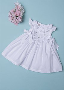 Vestido Bebê Batizado Nervuras e Flores