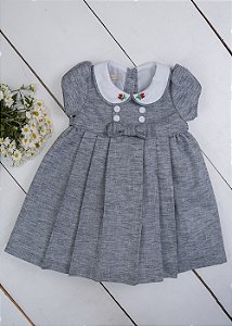 Vestido Bebê Botões Brancos Cinza Mescla