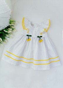 Vestido Bebê Branco com Vivo Amarelo
