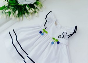 Vestido Bebê Branco com Vivo Marinho