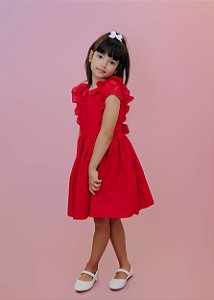 Vestido Infantil Linho Vermelho Basic