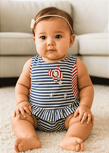 Conjunto Bebê Listras Marinho e Vermelho