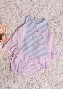 Conjunto Bebê Listras Rosa e Azul