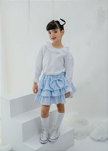 Conjunto Infantil Saia Babados Xadrez Azul