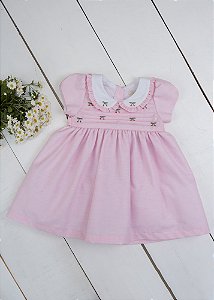 Vestido Bebê Bordado Cerejinha Rococo Rosa