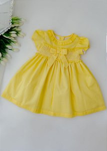 Vestido Bebê Casinha de Abelha Babados Amarelo