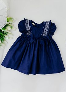 Vestido Bebê Casinha de Abelha Na Alça Babadinhos Marinho