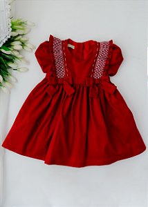 Vestido Bebê Casinha de Abelha Na Alça Babadinhos Vermelho