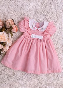Vestido Bebê Com Gola Rosa