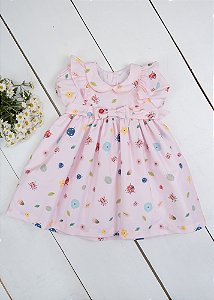 Vestido Bebê Joaninha Babados Fundo Rosa