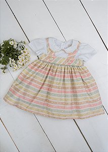 Vestido Bebê Listras Coloridas em Tons Terrosos