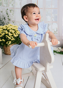 Vestido Bebê Xadrez Composê Rococó de Flor Amarela