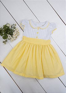 Vestido Infantil  Alinhavo na Gola Amarelo