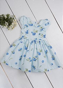 Vestido Infantil Blueberry Babados Fundo Azul